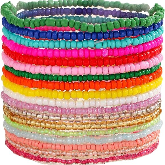 Jewelry - 18Pcs Colorful Bohemia Seed Beaded Bracelets Handmade Adjustable Stackable Rainb